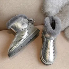 Женские зимние ботинки с бантом и стразами; зимняя обувь на меху; Модные ботильоны; обувь на плоской подошве; женские теплые ботинки