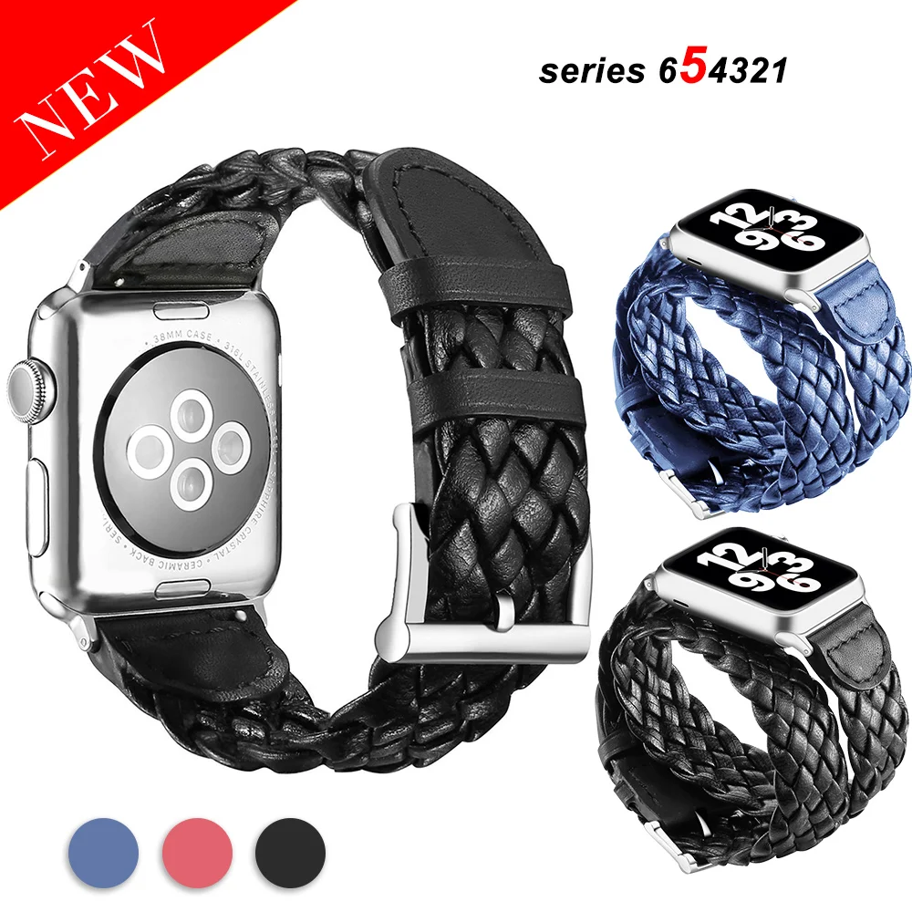 

Woven leather strap for Apple Watch SE Series 6 Bands 40mm 44mm Solo Loop Braided Strap for iwatch 5/4/3/2 38mm 42mm accessories