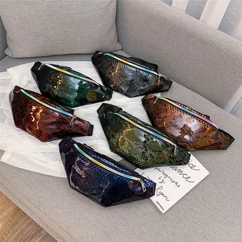 

2019 New Women Laser Waist Fanny Pack Snake Skin Belt Bag Serpentine Travel Hip Bum Bag Small Purse Chest Pouch Belt Bag #40