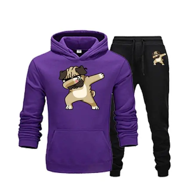 Комплект из двух предметов, модные толстовки с капюшоном, спортивная одежда для мужчин, спортивный костюм с капюшоном, осенняя мужская брендовая одежда, толстовки+ штаны, комплекты - Цвет: purple-black