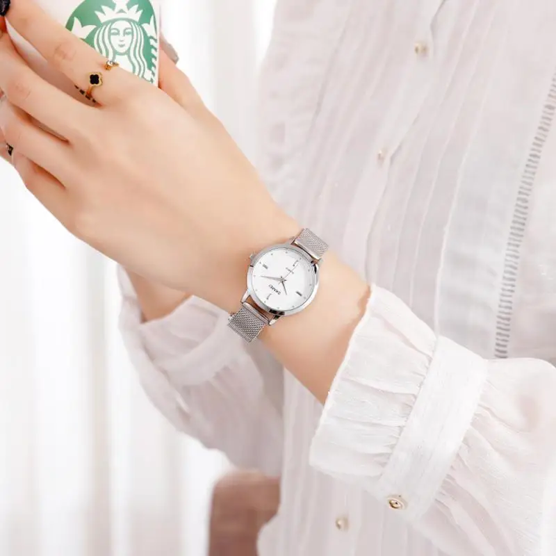 SKMEI Fashion Elegant Women Quartz Watch Simple Design Water Resistant Stainless Steel Mesh Strap Luxury Rose Gold Reloj Mujer