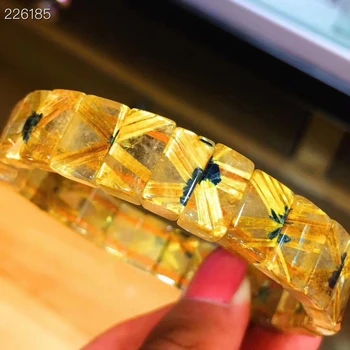 

Natural Gold Rutilated Titanium Quartz Flower Bangle Bracelet 12.3x8.2x4.8mm Crystal Woman Man Wealthy Rectangle Beads AAAAAA