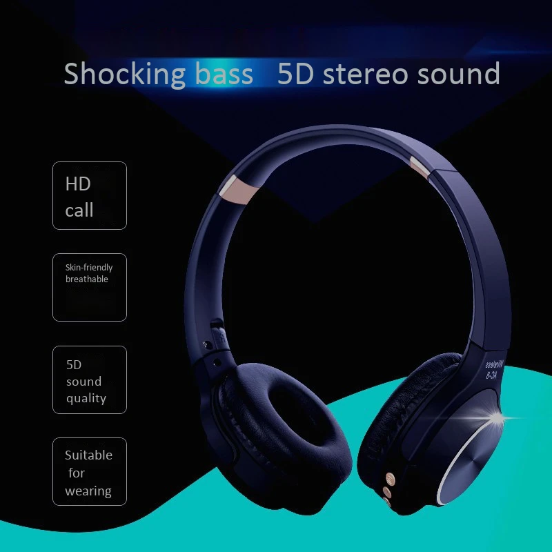 Bluetooth Wireless Headphones Portable Stereo Headset with Mic for Music Earphone for iPhone Samsung Xiaomi Black 