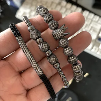 

3pcs/Set Hip Hop Micro CZ Crown Polygon Moon Charm Men Bracelet Set Luxury Braiding Bracelet Set Jewelry Acier Pulseira Bileklik