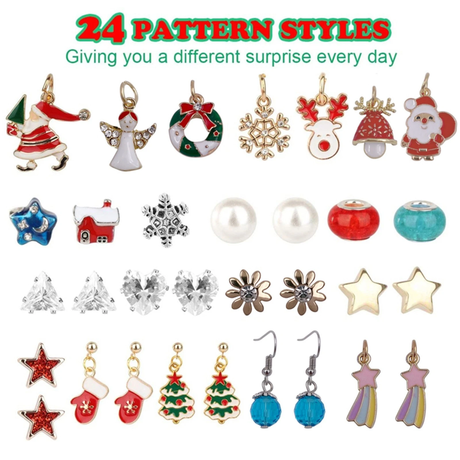 Calendario de Adviento 2021 Navidad, 2 collares, pendientes 6, 4 pendientes, 12 pendientes, calendario de Cuenta atrás con navideña, abalorio DIY|Colgantes y adornos en forma de gota| - AliExpress
