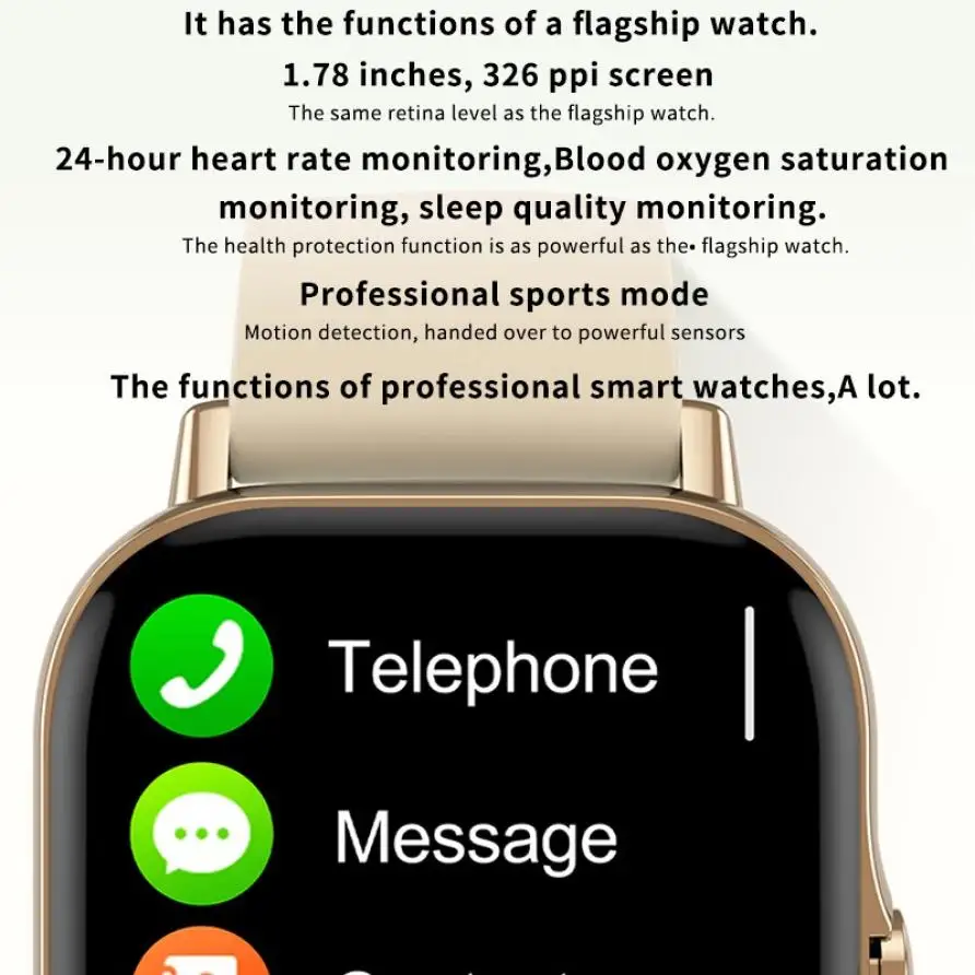 DT94 1.78 inch Bluetooth Call Smart Watch Full Touch Blood Pressure Heart Rate Monitor Smartwatch Wristband for Android IOS
