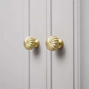 

European Style Solid Brass Handle Golden Round Flower Cabinet Door Knob Drawer Cupboard Wardrobe Pulls Handmade Furniture Knobs