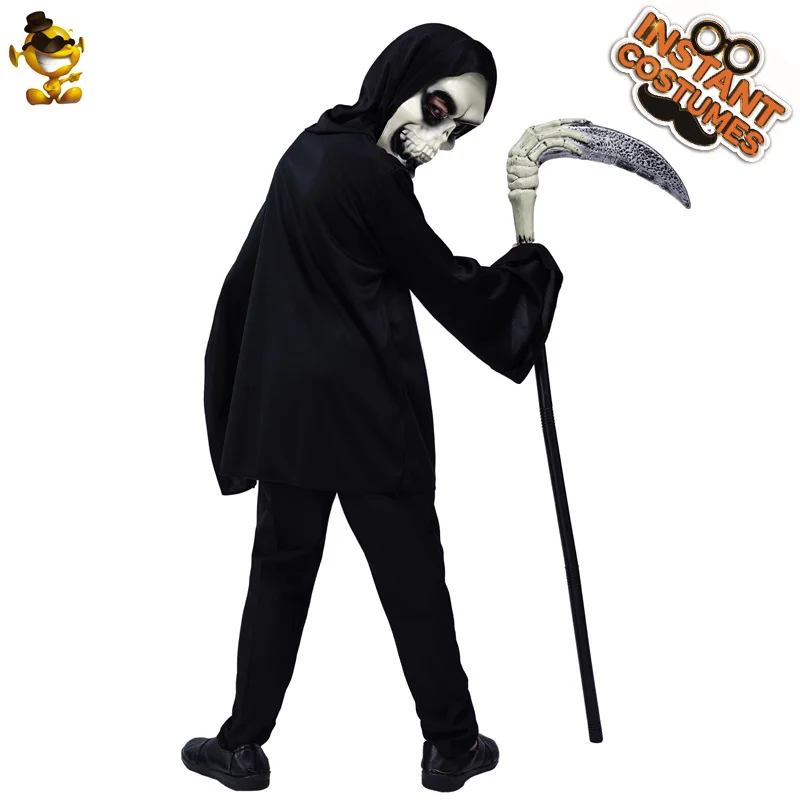 Halloween Boy Grim Reaper Costume Cosplay Child Grim Top with Scary Mask Party Costume