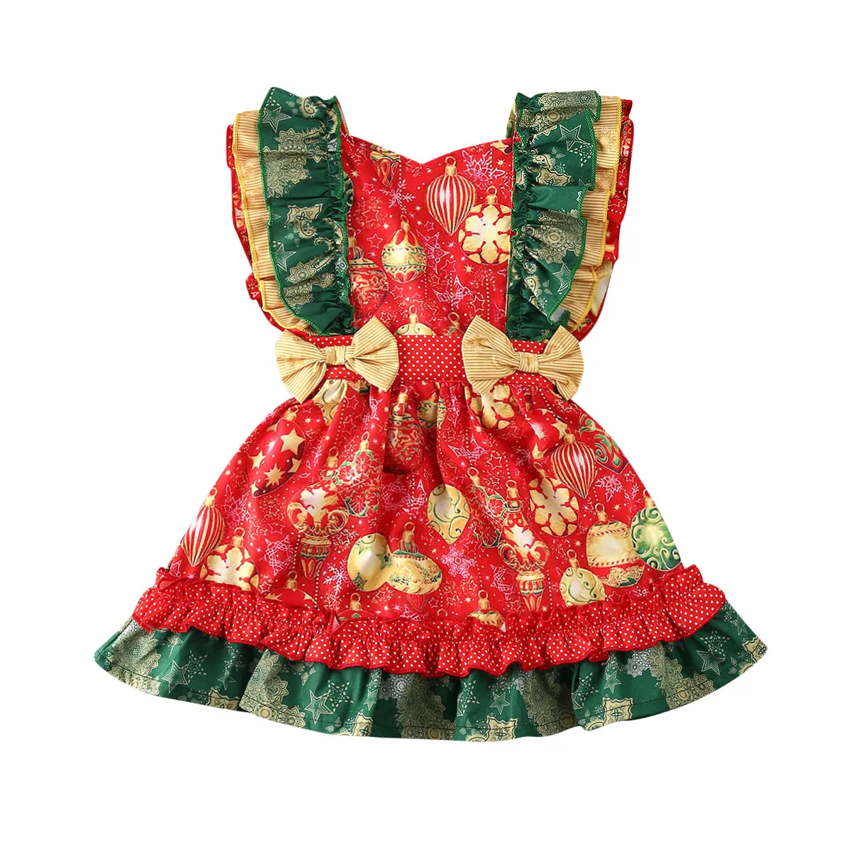 Рождественское платье для маленьких девочек, От 0 до 3 лет платье трапециевидной формы с оборками и бантом, одежда принцессы