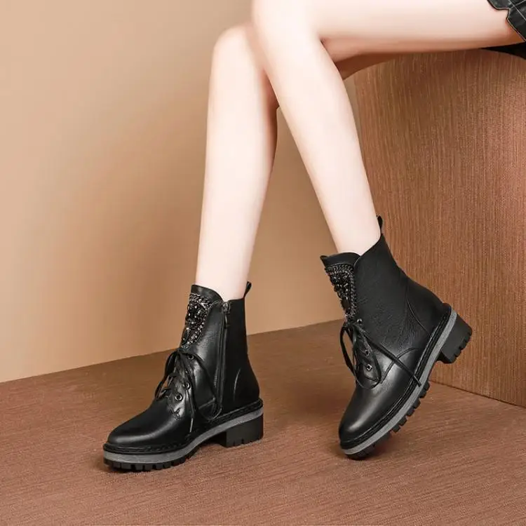 

Martin boots with tie and women in thick with thick bottom boots head layer cowhide boots boots