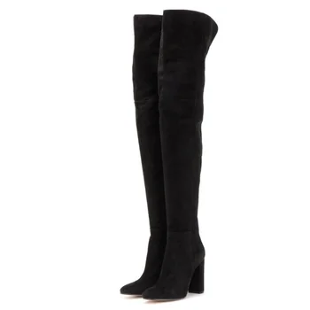 

Woman's High Boots Shoes Fashion Women Over The Knee High Chunky Heels Boots Autumn Winter Sexy Pointed Toe Bota Feminina