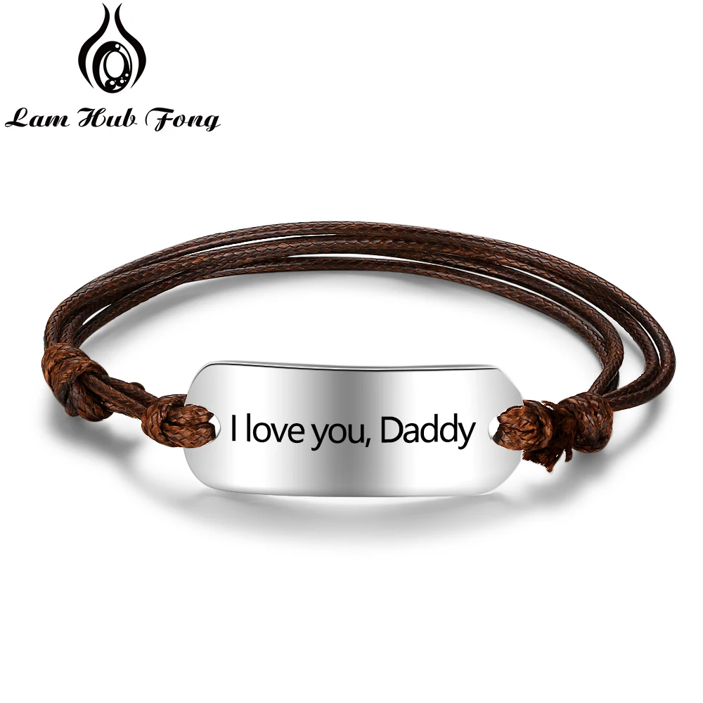 

Personalized Leather Bracelets for Men Custom Bar Bracelet Bangles Engraved Letters Stainless Steel Jewelry Gift (Lam Hub Fong)