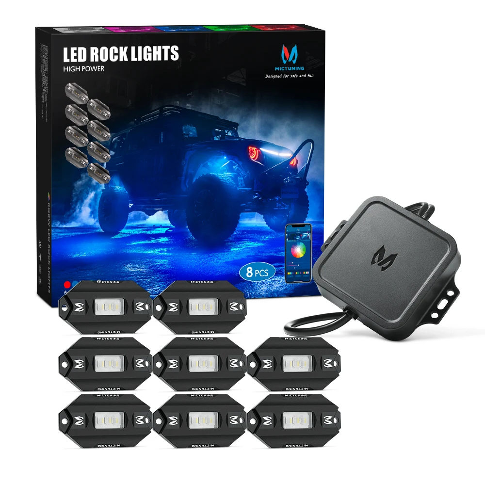 US $96.87 MICTUNING Upgraded 8 Pods Car RGBW LED Rock Lights Multicolor Underglow Neon Light Lamps Kit with Bluetooth Control amp Music Mode