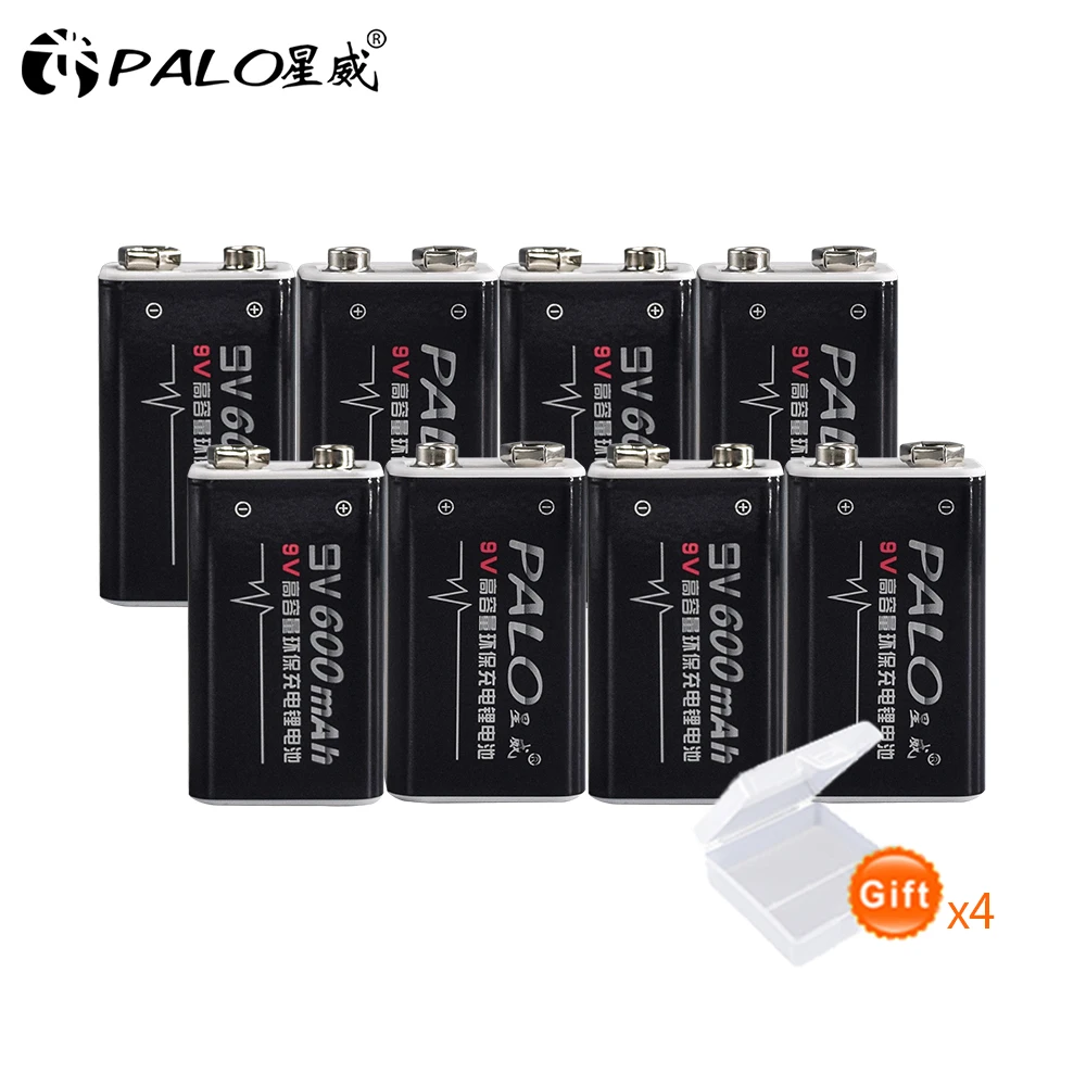 Palo 8Pcs 9V 6F22 600Mah Li-Ion Batteria Ricaricabile 9V Al Litio Per Multimetro Microfono Giocattolo Di Controllo A Distanza Ktv Uso
