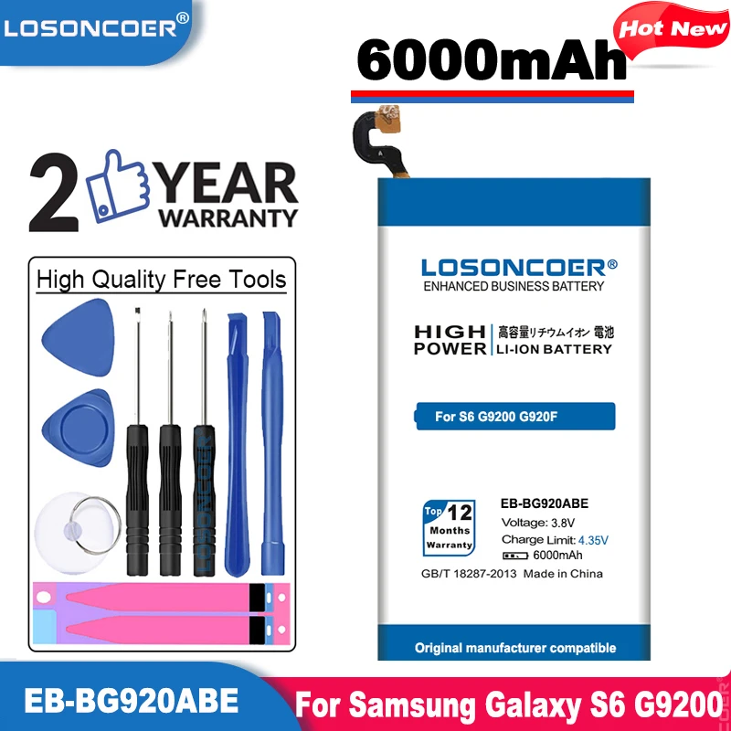 Аккумулятор LOSONCOER 6000 мАч для Samsung Galaxy S6 G9200 G920f G920i G920A G925S|battery for samsung galaxy|battery samsungbattery