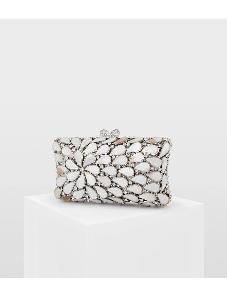 XIYUAN Bolso de mano elegante con conchas doradas y plateadas para mujer, con diamantes de imitación, para boda y de noche| -