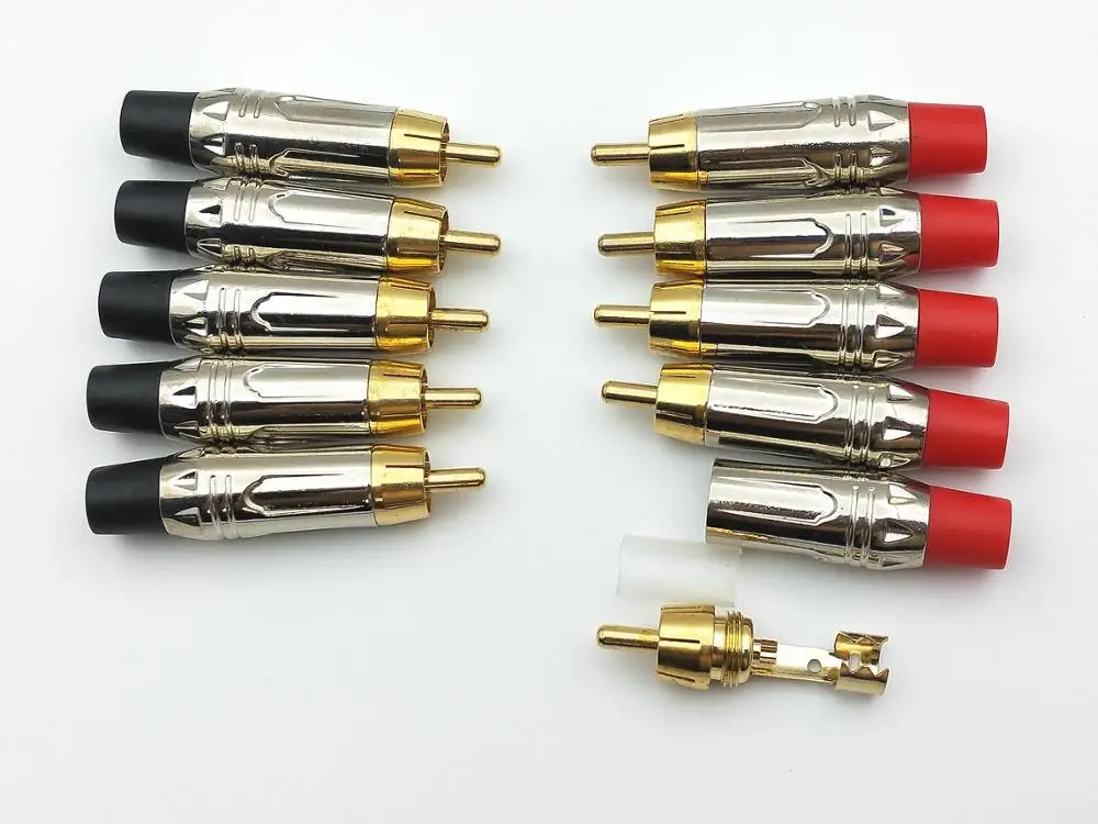 10pcs Gold plated brass RCA plug Audio connector soldering New
