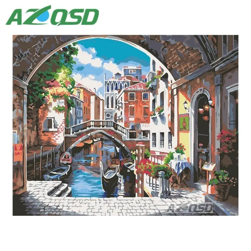 Картина azqsd по номерам на холсте 40x50 см бескаркасная маленькая вода город картина маслом картина по номерам домашний декор szyh6196