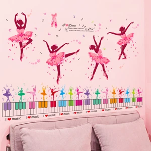 [SHIJUEHEZI] балетная девушка наклейки на стену ПВХ материал DIY мультфильм танцоры наклейки на стены для дома детские комнаты украшения детской спальни - Цвет: small and big dancer