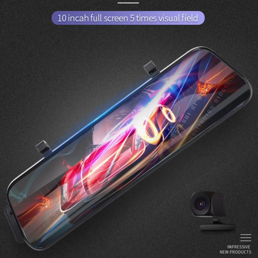 10 дюймов Сенсорный экран 1080P Видеорегистраторы для автомобилей потоковый медиа-тире Камера видео Регистраторы Двойной объектив Зеркало заднего вида резервного копирования Камера