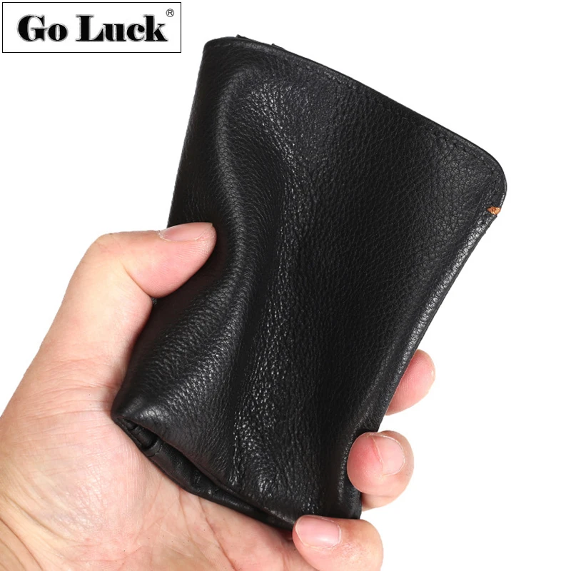 

GO-LUCK Soft Genuine Leather Mini Pocket Wallet Men Cardholder Card Case Purse Cowhide Handmade Wallets