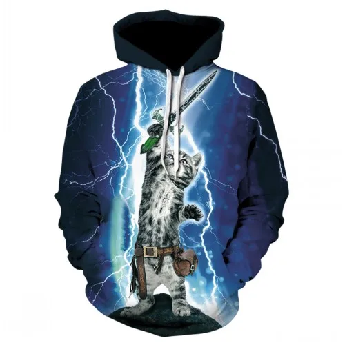 picture color Black and white cat print hoodie harajuku animal print pocket pullovers hip hop men's and women's sweatshirts - Цвет: picture color