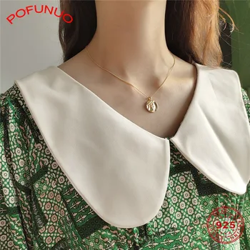 

POFUNUO Korean 925 Luxury Jewelry Sterling Silver Geometric Pendant Necklaces Minimalist Girls Stylish Heterotypic Chic Chokers