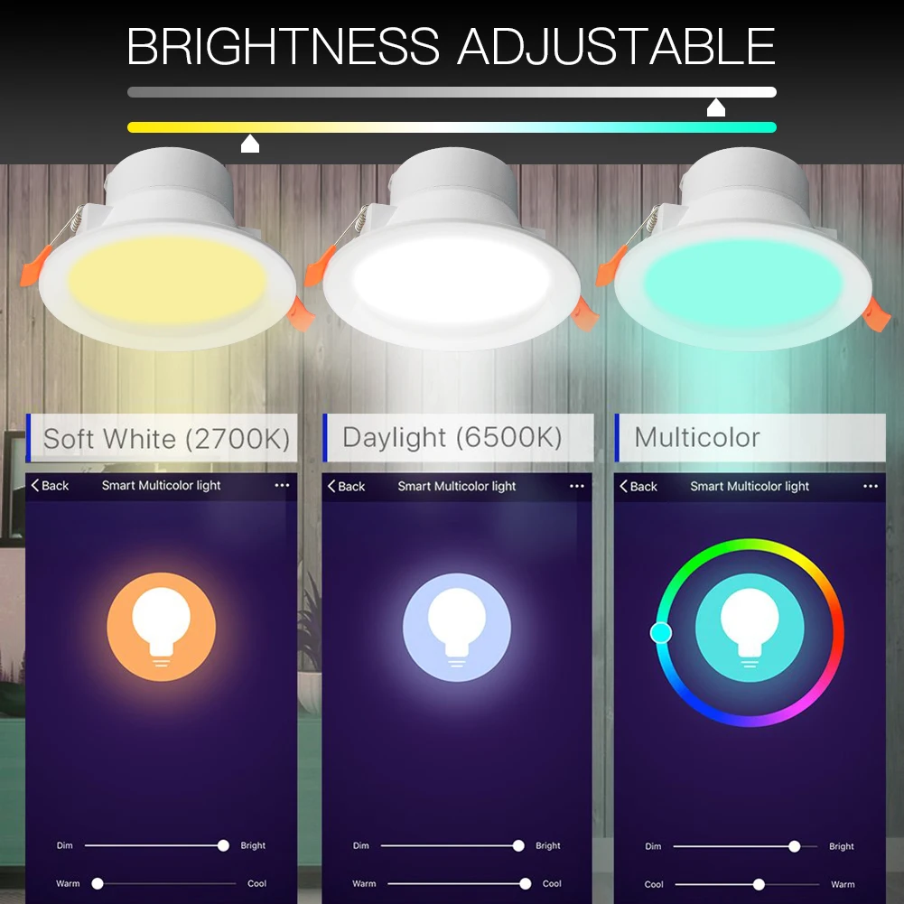 WiFi Smart LED Downlight Dimming Round Spot Light  7W RGB Color Changing 2700K-6500K Warm Cool light Work with Alexa Google Home