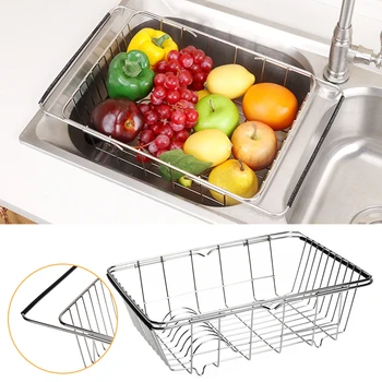 

Multifunctional Stainless Steel Sink Draining Racks Holders Retractable Dish Drainer Rack Vegetables Basket Kitchen Storage Box