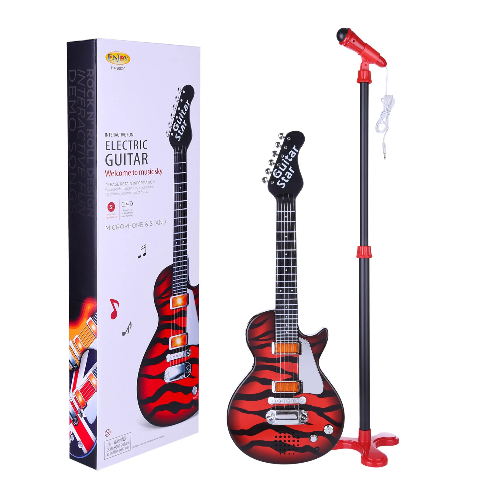 

Children Musical Instrument Toys Electronic Guitar with Standing Microphone Stem Set - Red