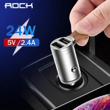ROCK Mini Автомобильное зарядное устройство с простым в использовании эластичный пояс 24 Вт двойной порт быстрая зарядка для iPhone X 8 XS MAX 7 Xiaomi samsung металлический адаптер
