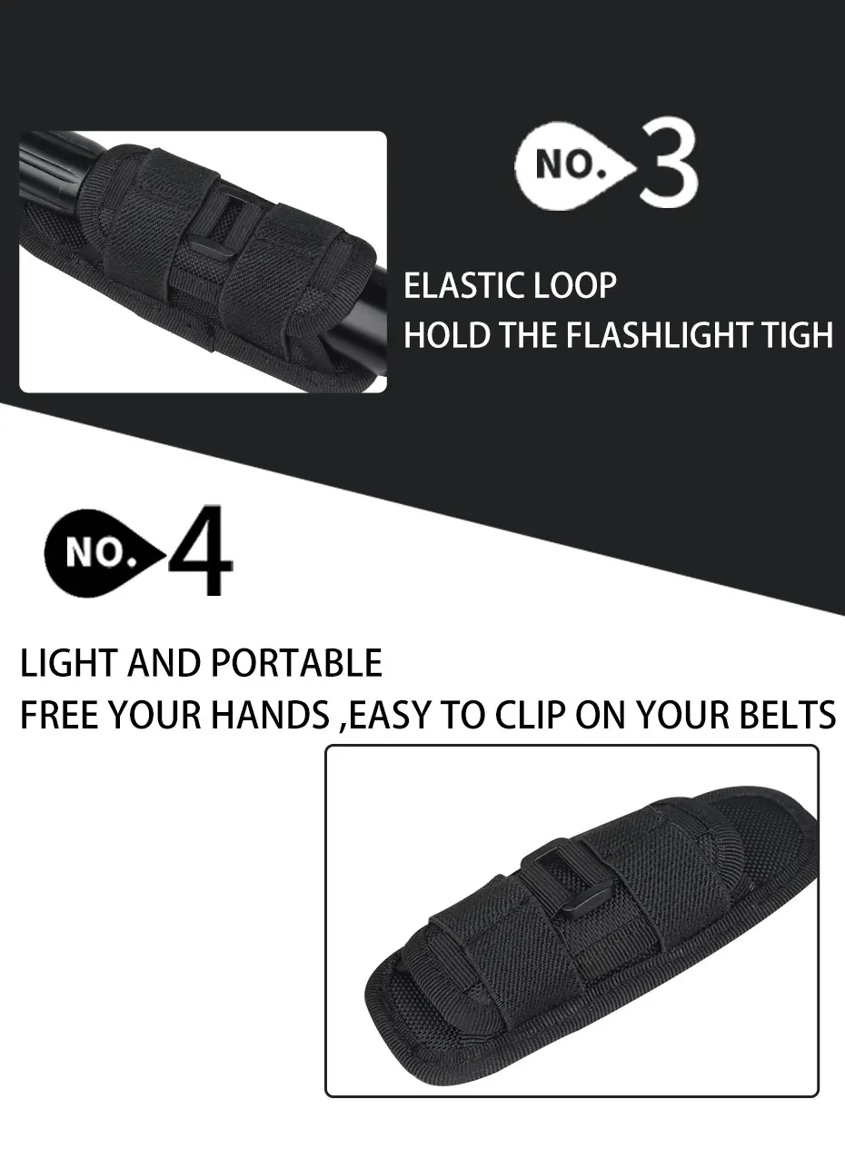 Tactical Flashlight Pouch Holster with360 Degrees Rotatable Torch Pouch for Hunting Lighting Camping Outdoor Sport Working