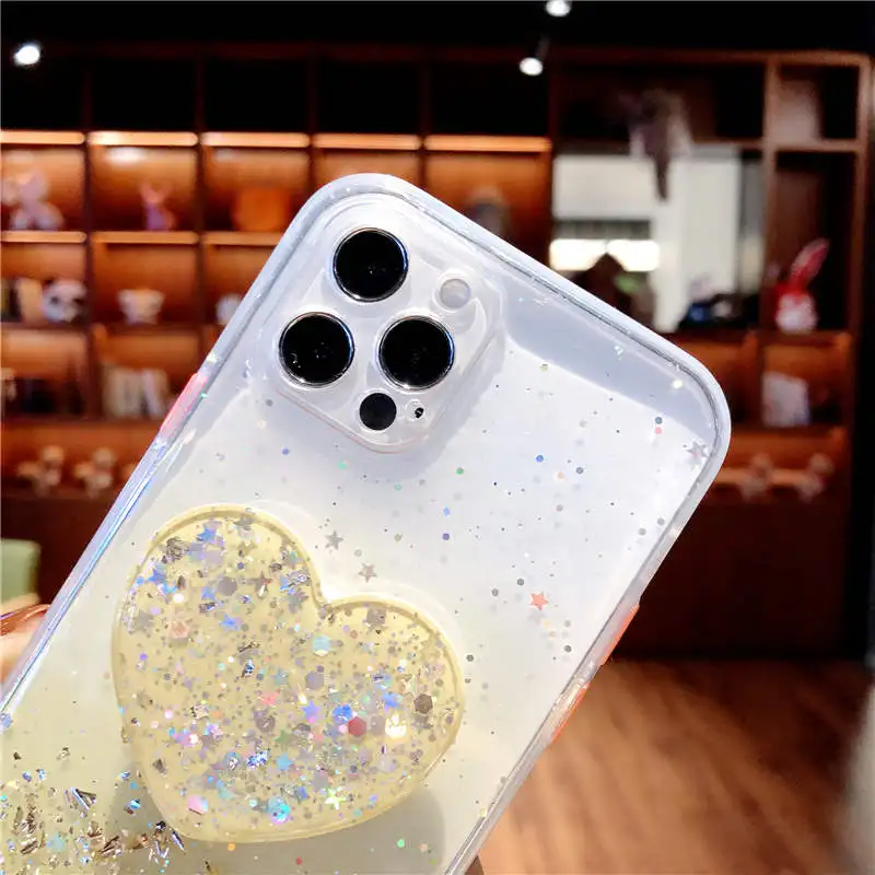 Gradient Glitter Sequins Love Bracket Soft Phone Case For iphone 12 mini 11 Pro Max Back Cover For iphone X XR XS 6 6S 7 8 Plus cute phone cases