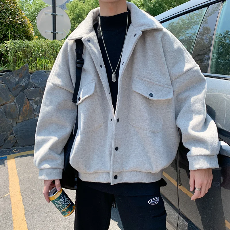 

2019 Winter Men's Short Style Woolen Blends Work Clothes Windbreaker Overcoat Loose Parkas Cashmere Wool Trench Coat Size M-2XL