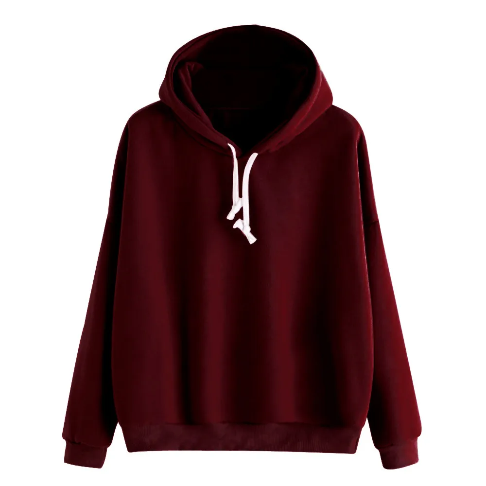 wine Red JAYCOSIN женский свитер однотонный пуловер с капюшоном Топ блузка Осень Зима Женский длинный рукав повседневные спортивные повседневные толстовки - Цвет: wine Red