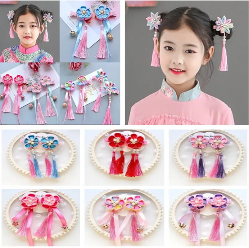 Chinese style antique hair accessories girl hair clip flower ribbon hair accessories han dress qipao accessories