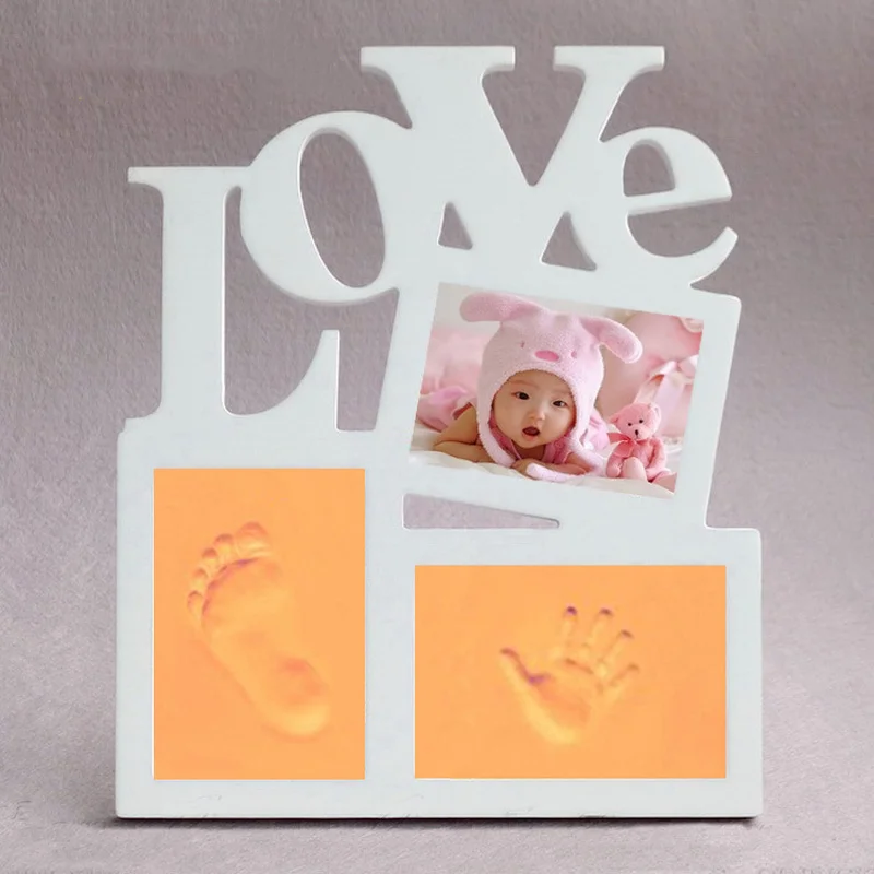  Baby Hand&Foot Print Hands And Feet Mold Maker Solid Wooden Photo Frame With Cover Fingerprint Mud 