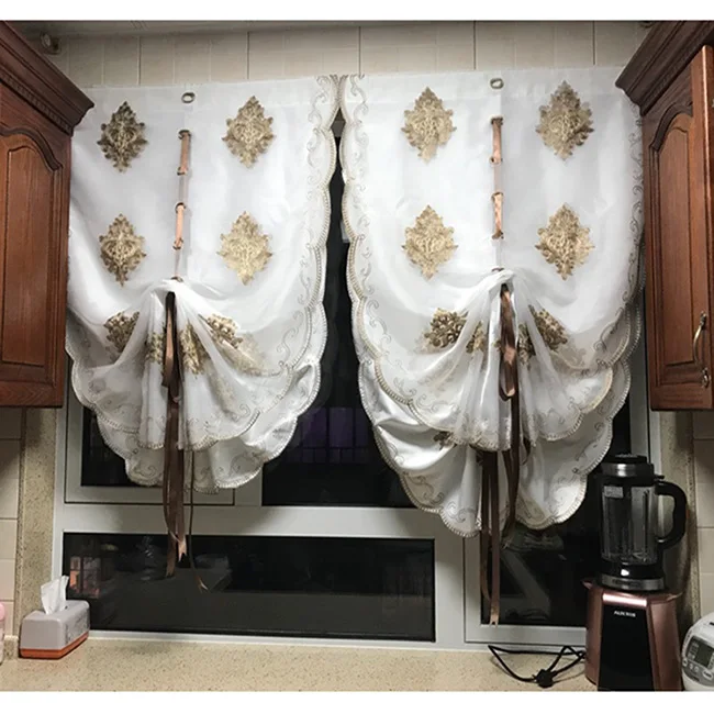 

Golden Wonder European Style Balloon Curtains Tulle Cloth Valance Kitchen Curtain Door Window Decoration White Color