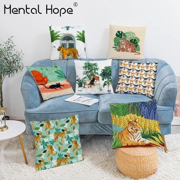 

Tropical Leaf Plush Cushion Cover Tiger Leopard Print Decorative Throw Pillow Cover Home Decor Living Room Square Pillowcase