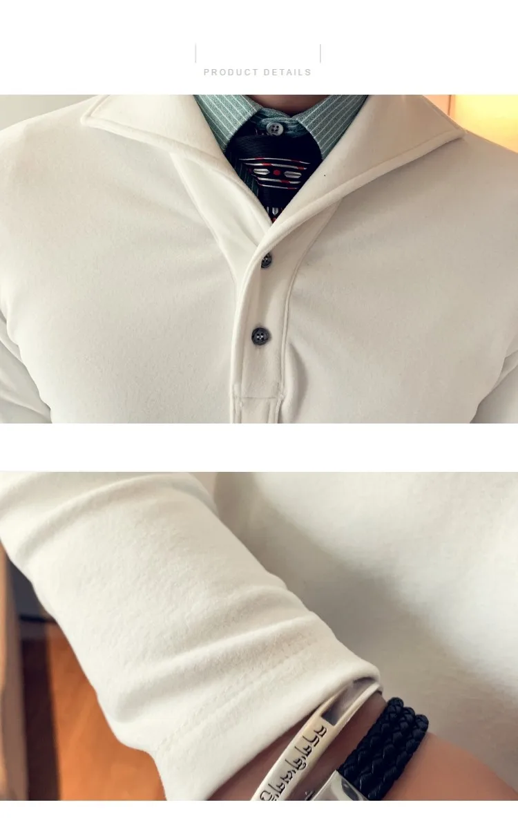 Британский стиль, отложной воротник, две пуговицы, футболка для мужчин, Осень-зима, длинный рукав, плотная теплая бархатная футболка Homme 3XL-M
