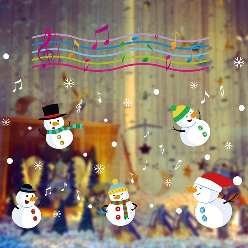 Рождество Снеговик Снежинка съемный домашний винил окна наклейки на стену Наклейка Рождество прозрачное окно обои