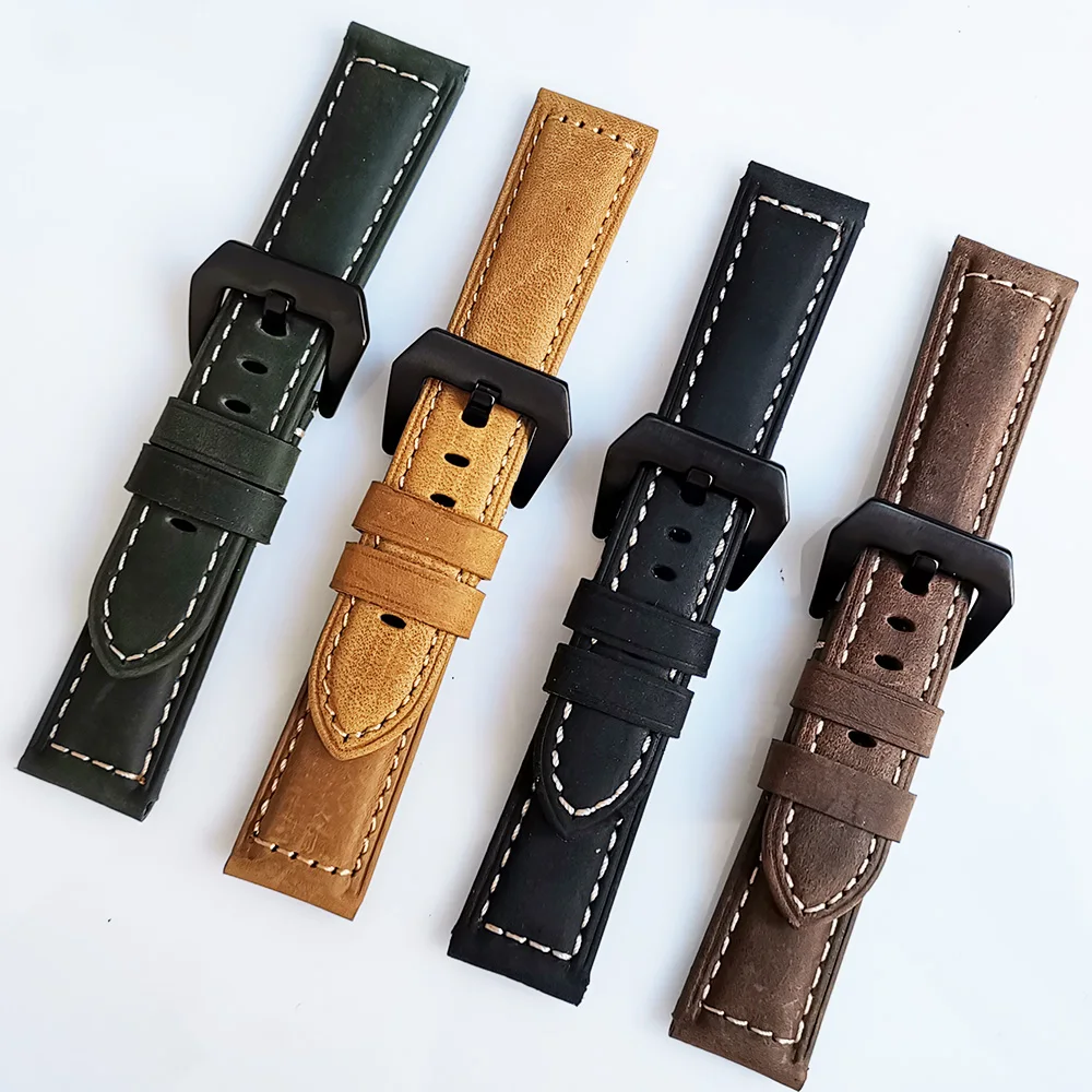20 22 24 26 мм Crazy Horse кожаный ремешок для часов Panerai ремешок ручной работы из натуральной кожи ремешок для часов Универсальный
