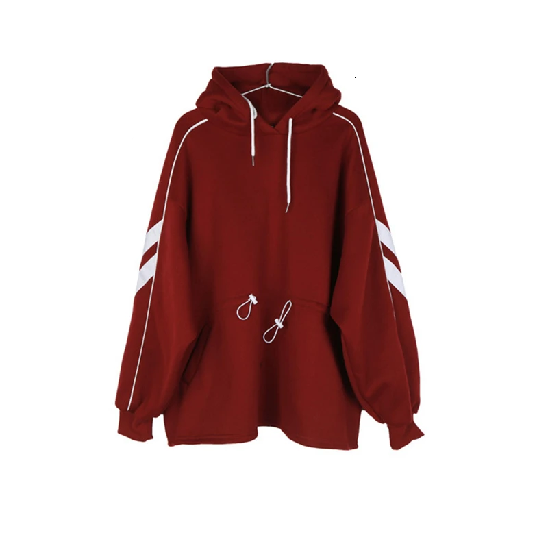 GALCAUR Print Hit Color Sweatshirts Female Hooded Collar Lantern Long Sleeve Drawstring Casual Autumn Sweatshirt Women Tide New