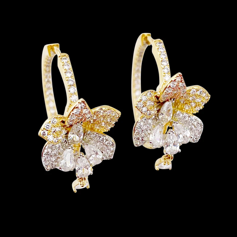 Lanyika Copper Earrings Pendant Flower Ear Ring Micro Pave Zircon For Women Wedding Banquet Everyday Fashion Classics Jewelry | Украшения и