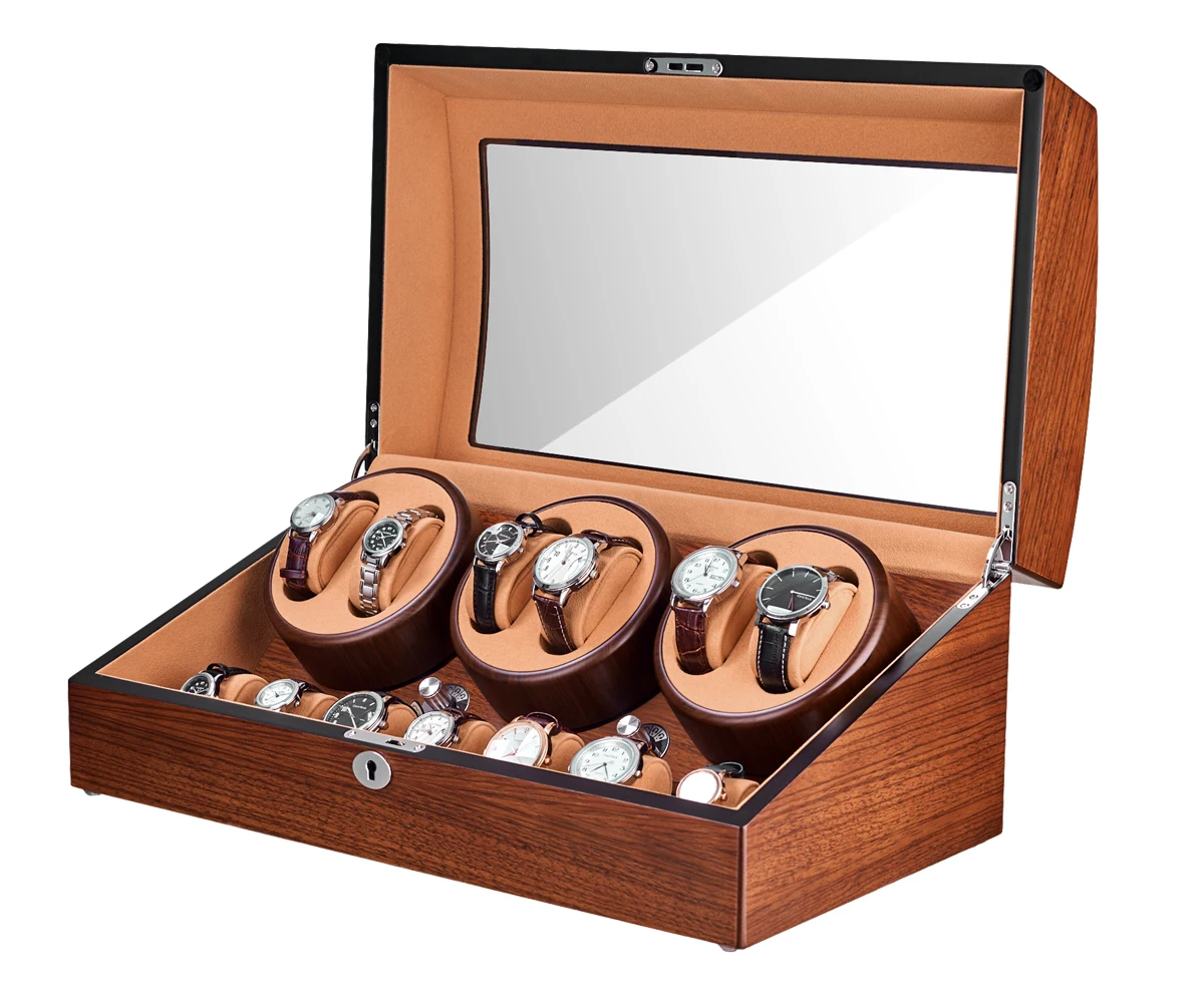 JQUEEN 5 modes Automatic Wood Watch Winder Display Box 6+7 Storages Fraxinus mandshurica Ultra-quiet Japanese motor Brown Velvet | Наручные