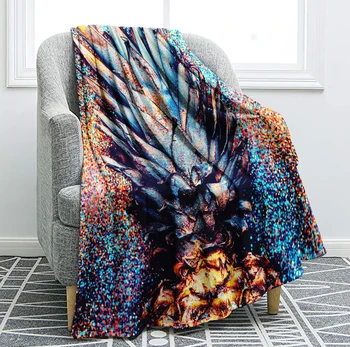 

Pineapple Blanket Colorful Fruit Throw Blanket Water color Drawing Sherpa Flannel Blanket Soft Cozy Plush Blanket For Bed Sofa