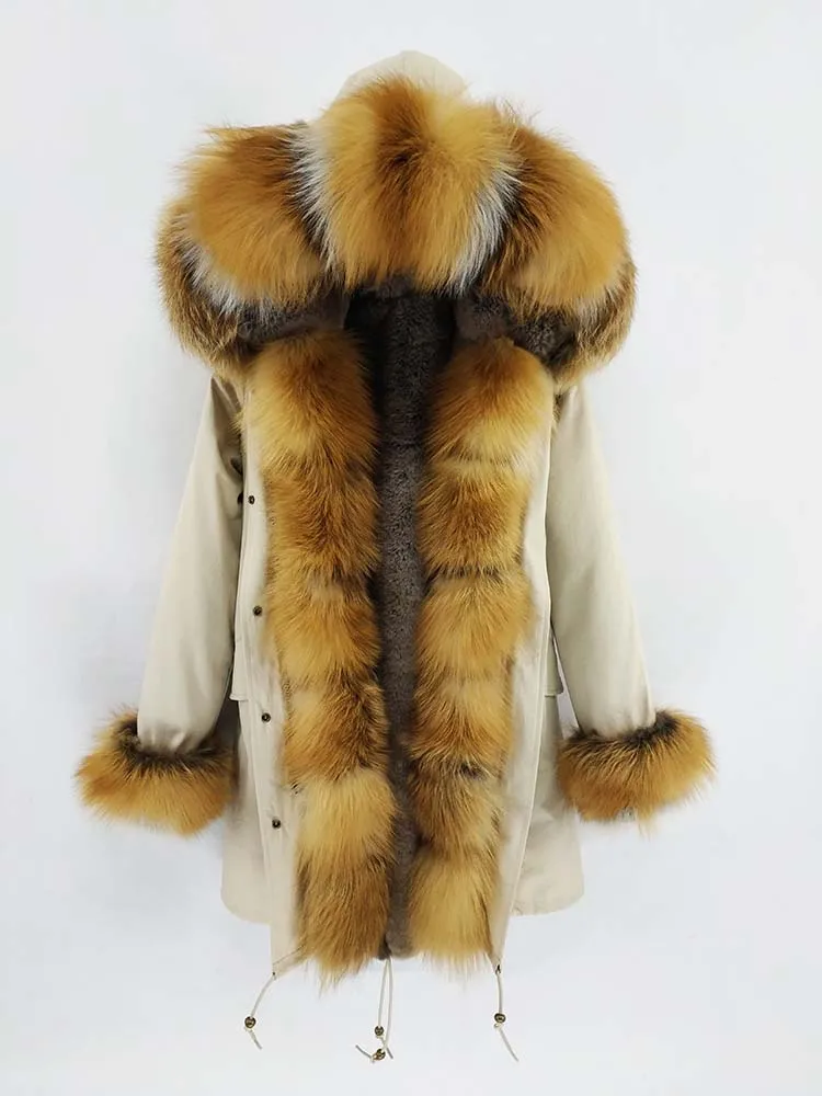 fox fur cuffs 3 Настоящая меховая парка, женская зимняя куртка, пальто из натурального меха лисы с капюшоном, пальто из натурального кроличьего меха, куртки с подкладкой, женские шубы из натурального меха, серебряные - Цвет: fox fur cuffs 3