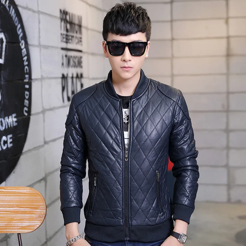 

Autumn And Winter Men's plus Velvet plus Thick Cotton Leather Coat Korean-style Slim Fit Stand Collar Fashion Man Leather Coat N