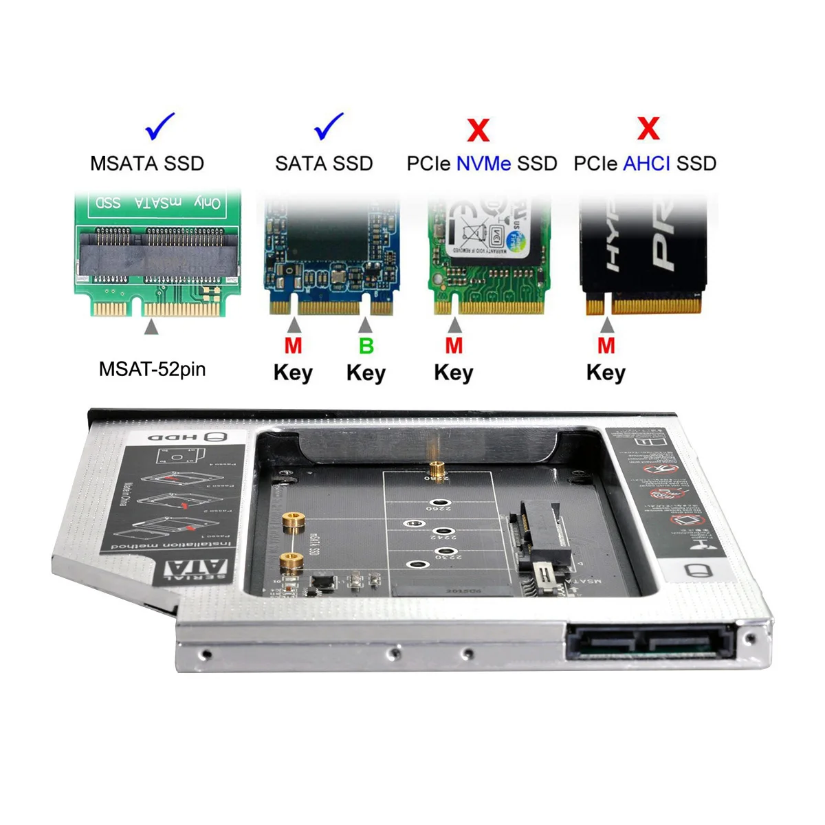 

CY Chenyang MSATA NGFF B/M-key SSD to Slimline SATA 13Pin Caddy Case for 9.5mm Universal Laptop CD / DVD-ROM Optical Bay