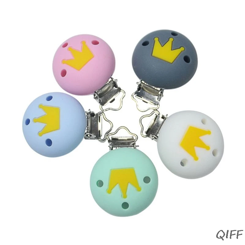Baby Pacifier Clip Chain Teething Toys Holder Silicone Beads Crown Shape Clips